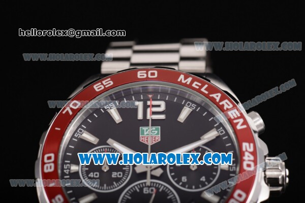 Tag Heuer Formula I Limited Edition 30th Anniversary McLare Chrono Miyota Quartz Full Steel with Black Dial Red Bezel and Stick Markers - Click Image to Close